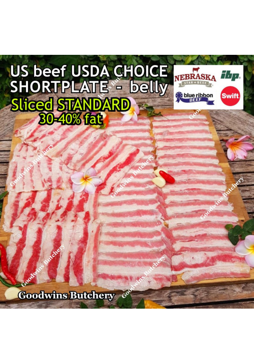 Beef belly samcan SHORTPLATE USDA US CHOICE frozen sliced STANDARD 30-40% FAT +/- 1kg price/kg (any brand in stock)